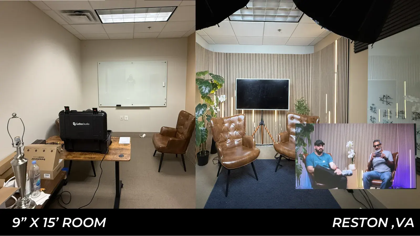 A two-seat interview studio designed and built in a Reston office.